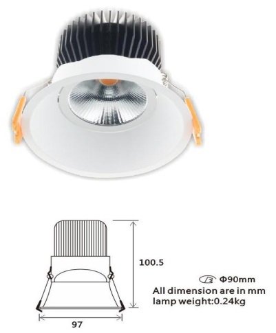 COB recessed spot downlight dimensions