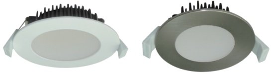 Die-cast aluminum recessed LED downlight in white and silver finishes