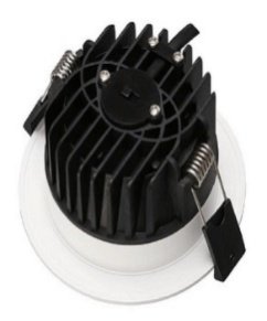 Plastic-coated aluminum recessed LED downlight, side view
