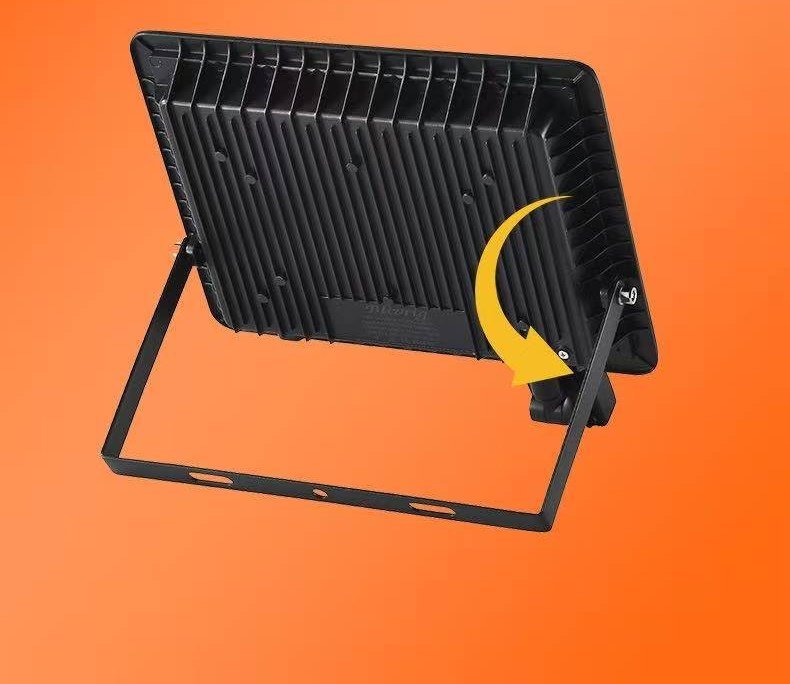 Adjustable U-bracket on the back of a slim LED floodlight