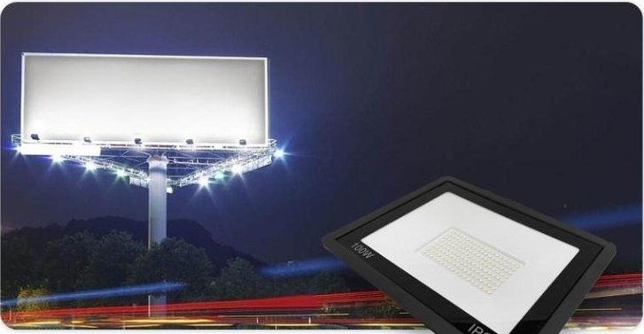 LED floodlights illuminating an outdoor billboard