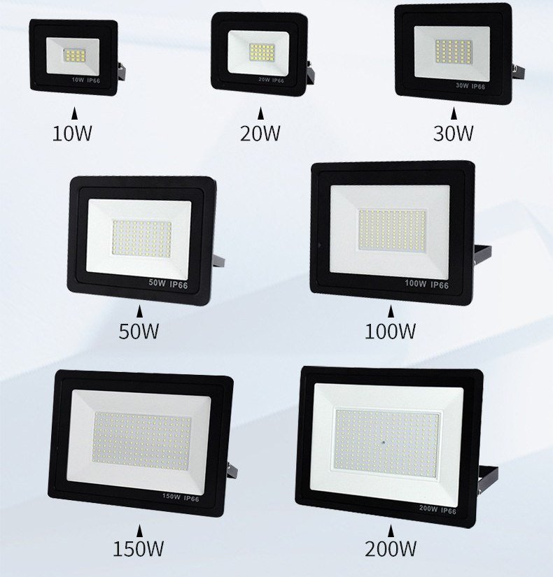 Slim DOB LED floodlight sizes from 10W to 200W
