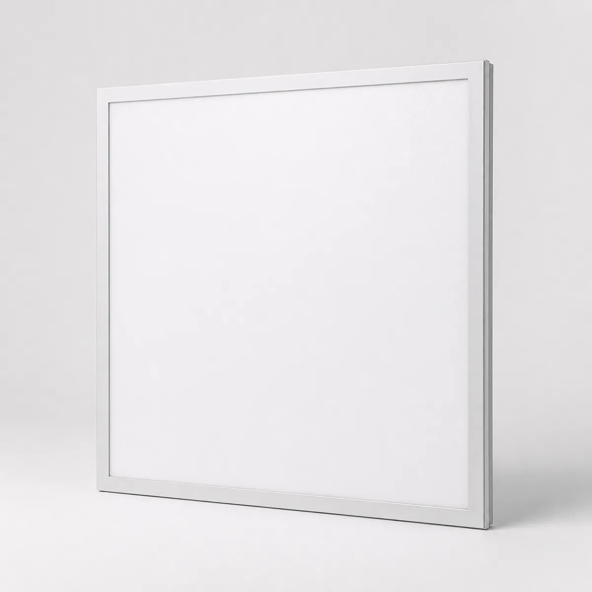 Representative square commercial LED panel light on a light background