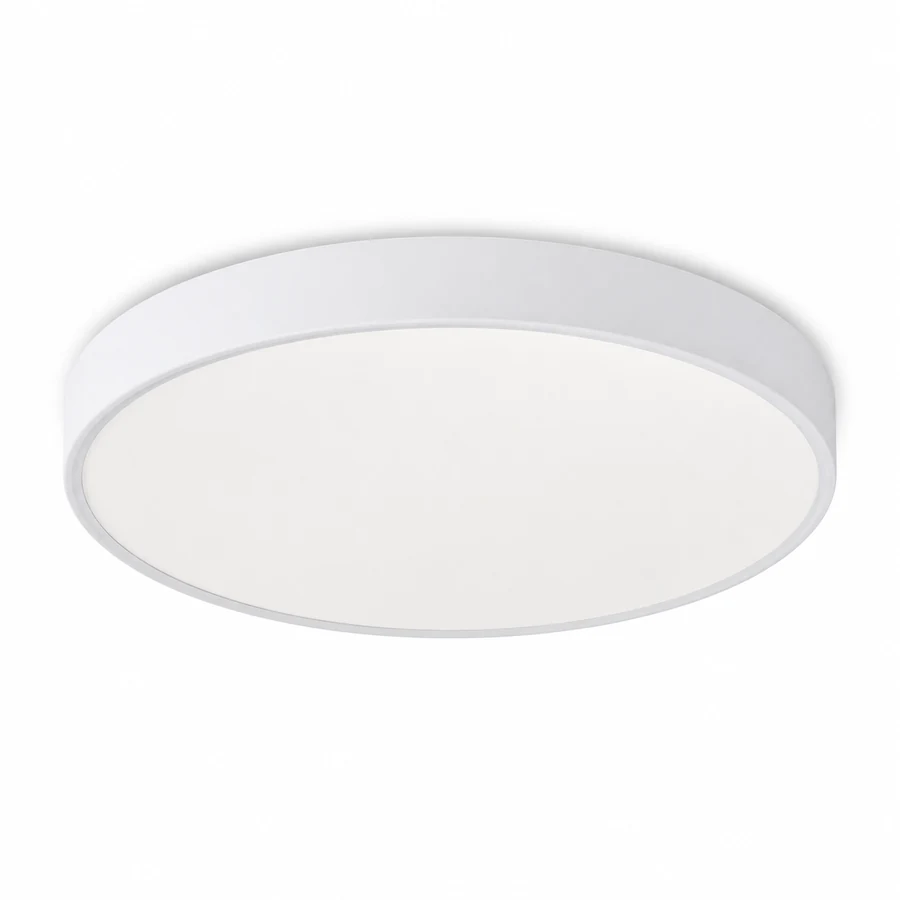 Representative round flush-mount LED ceiling light on a pure white background